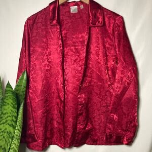 Enchanting| Vintage Women's red intimates sleep pajama silky longsleeve top